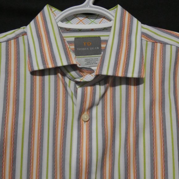 TD THOMAS DEAN | large | Striped Button Down Long Sleeve Shirt | 100% Cotton - Picture 3 of 16